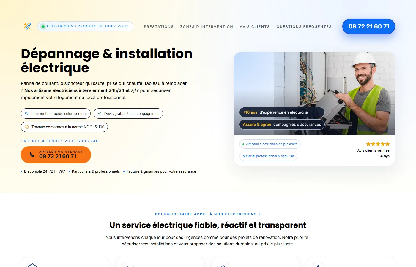 Site internet pour artisan électricien — Électricien Dépanneur Installateur, réalisation TRANDS